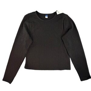 NWT Textured Crew Neck Long Sleeve Top Black Size Large NWT